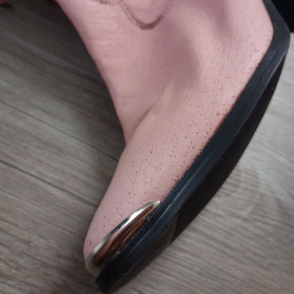 Y2K Pink Leather Fringe Rhinestone Cowgirl Boots - Picture 6 of 8